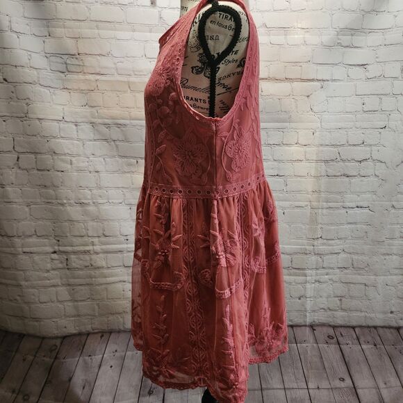Anthropologie Entro Dress Womens Medium Pink Sleeveless Embroidered Lace Lined - Picture 3 of 13